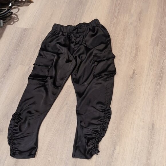 CHRLDR High Rise Black Satin Cargo Joggers - Picture 4 of 13